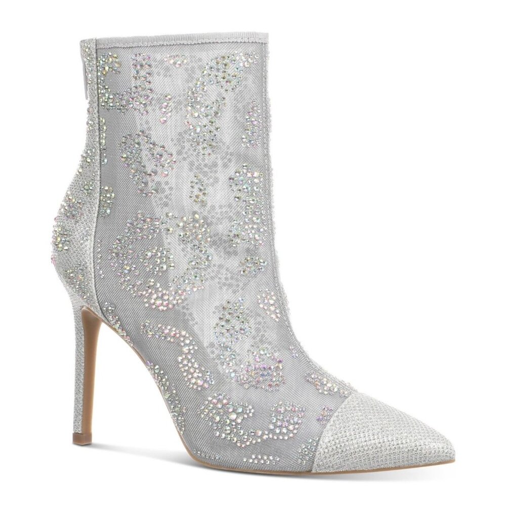 Thalia Sodi Womens Shaylene Embellished Stiletto Heel Boots Silver Size 8.5M NIB